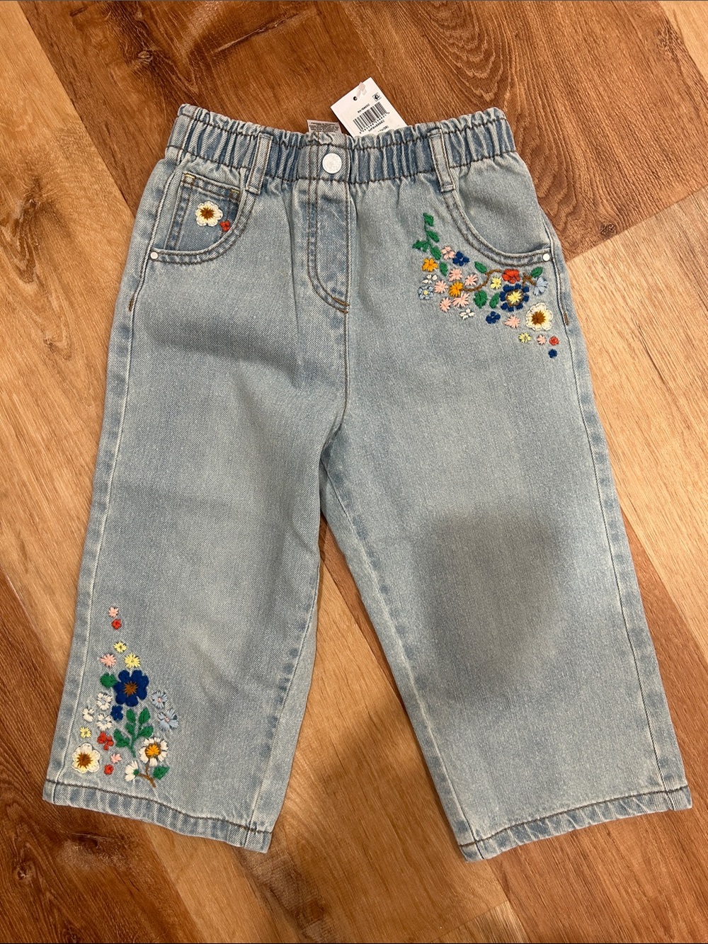 Next Toddler Light Wash Embroidered Floral Denim Pants